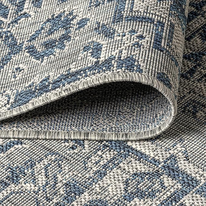 JONATHAN Y Boho Medallion Indoor Outdoor Square Area Rug 8X8 Navy/Gray, Estrella Textured Weave for Backyard, Patio, Porch, Easy-Cleaning, High Traffic, Pet-Friendly, Non-Shedding (SMB105B-8SQ)