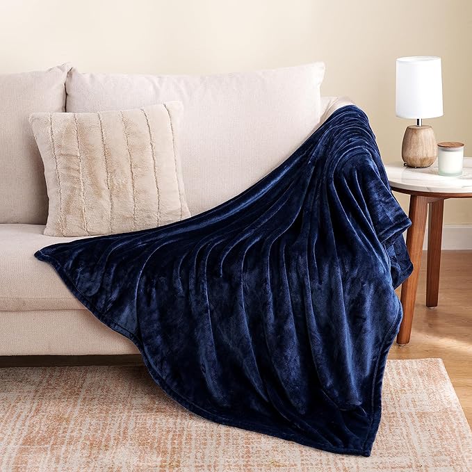 Berkshire Blanket Classic VelvetLoft® Solid Throw Blanket, Lightweight Soft Fuzzy Plush Throw Blanket for Bed and Couch, Dress Blues, 50x60 Inches