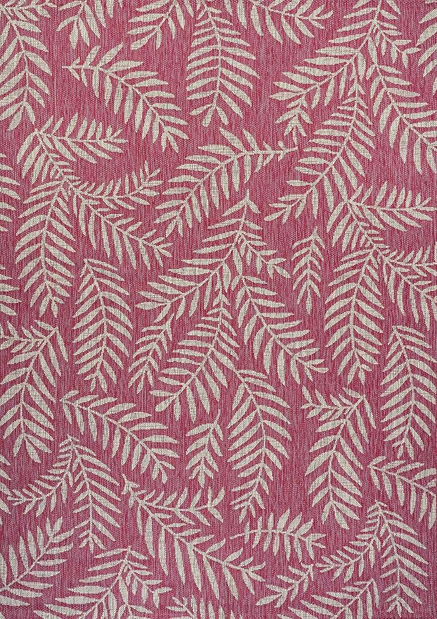 JONATHAN Y Palm Frond Indoor Outdoor Area Rug 4X6 Fuchsia/Light Gray, Nevis for Backyard, Patio, Porch, Easy-Cleaning, High Traffic, Pet-Friendly, Non-Shedding (SMB119F-4)