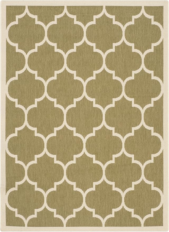 SAFAVIEH Washable Rug Outdoor Courtyard Collection - 2'7" x 5', Green & Beige, Non-Shedding & Easy Cleaning, Ideal for Patio, Backyard, Mudroom (CY6914-244)