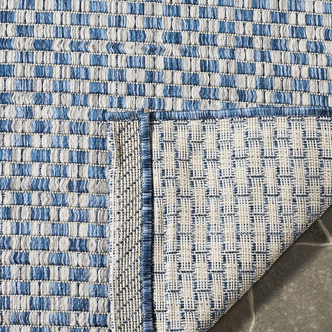 SAFAVIEH Washable Rug Outdoor Courtyard Collection - 2'3" x 12' Runner, Blue & Light Grey, Non-Shedding & Easy Cleaning, Ideal for Patio, Entryway, Mudroom, Hallway, Kitchen (CY8653-36821)