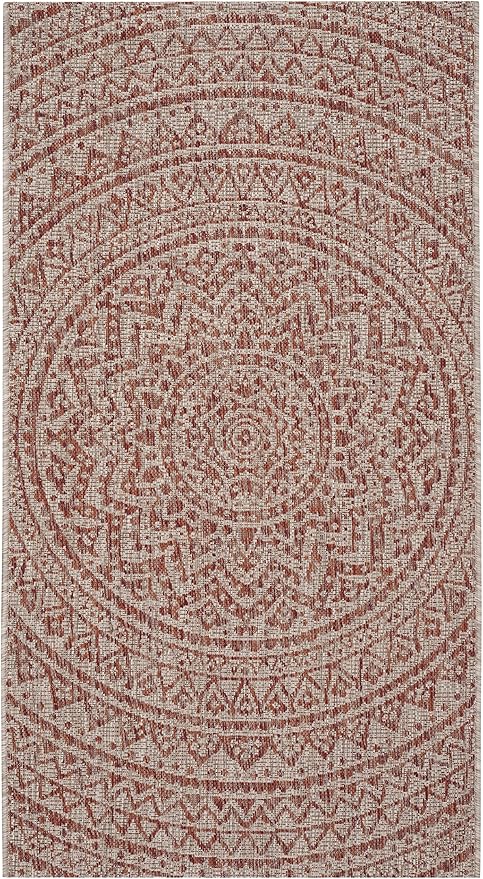 SAFAVIEH Washable Rug Outdoor Courtyard Collection - 2'7" x 5', Light Beige & Terracotta, Non-Shedding & Easy Cleaning, Ideal for Patio, Backyard, Mudroom (CY8734-36512)