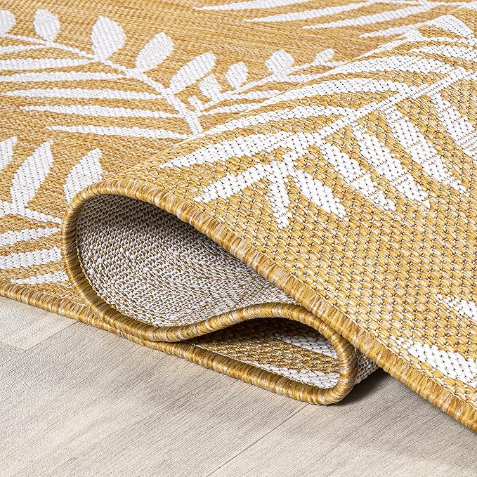 JONATHAN Y Palm Frond Indoor Outdoor Area Rug 4X6 Yellow/Cream, Nevis for Backyard, Patio, Porch, Easy-Cleaning, High Traffic, Pet-Friendly, Non-Shedding (SMB119C-4)