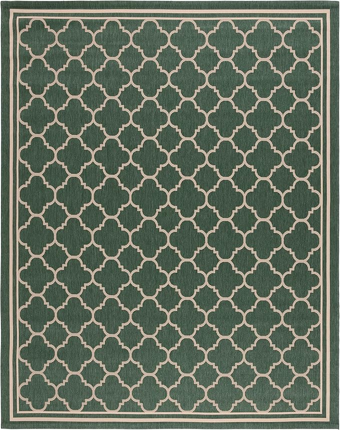 SAFAVIEH Washable Rug Outdoor Courtyard Collection - 10' x 14', Dark Green & Beige, Non-Shedding & Easy Cleaning, Ideal for Patio, Backyard, Mudroom (CY6918-322)