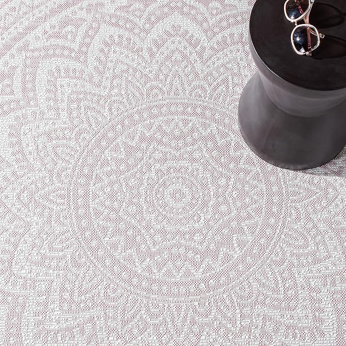 SAFAVIEH Washable Rug Outdoor Courtyard Collection - 9' x 12', Ivory & Soft Pink, Non-Shedding & Easy Cleaning, Ideal for Patio, Backyard, Mudroom (CY8734-56212)