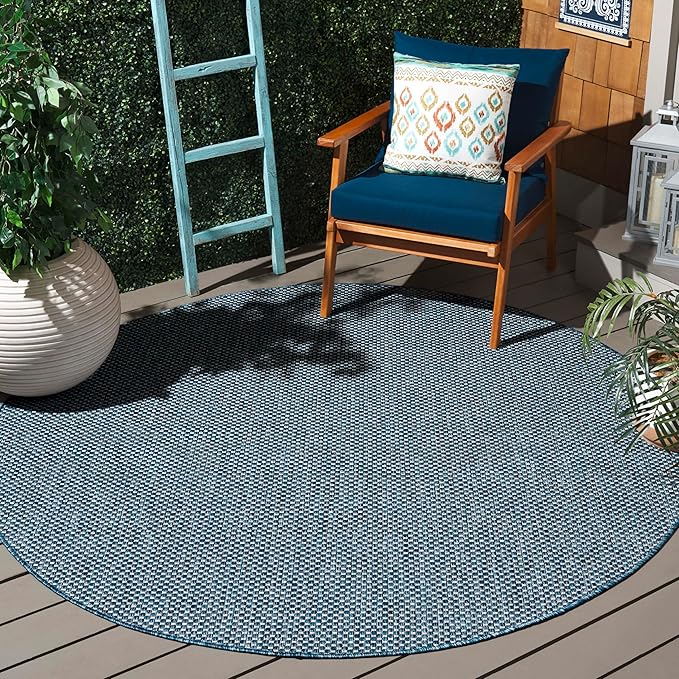 SAFAVIEH Courtyard Collection 7'1" Round Navy/Grey CY8521 Indoor/ Outside Waterproof Easy cleansingPatio Backyard Mudroom Area Mat