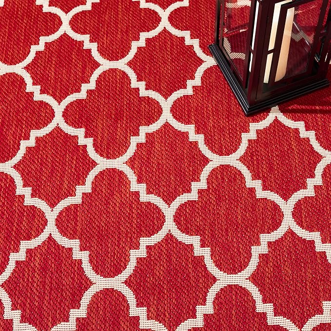 SAFAVIEH Washable Rug Outdoor Courtyard Collection - 2'3" x 14' Runner, Red & Bone, Non-Shedding & Easy Cleaning, Ideal for Patio, Entryway, Mudroom, Hallway, Kitchen (CY6918-248)