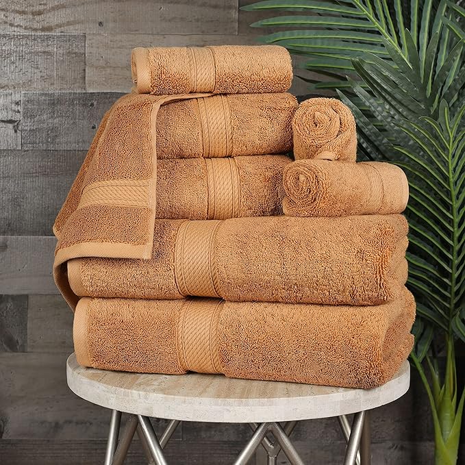 BLUENILEMILLS Madison Egyptian Cotton Towels, Towel Set for Bathroom, Shower, Hotel, Plush, 900 GSM, Highly Absorbent and Ultra-Soft Towels, Bath Essentials, 8 Piece Assorted Towel Set, Rust