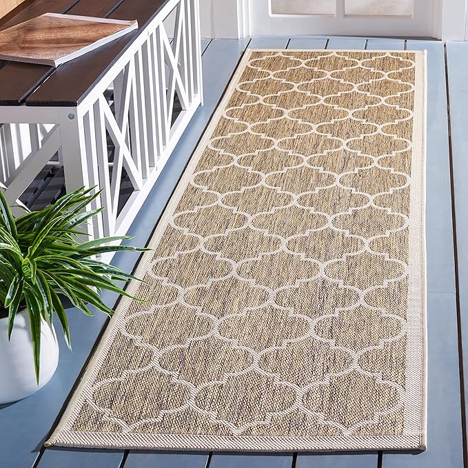 SAFAVIEH Courtyard Collection 2'3" x 8' Brown/Bone CY6914 Trellis Indoor/ Outside Waterproof Easy cleansingPatio Backyard Mudroom Runner Mat