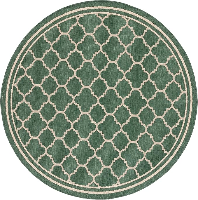 SAFAVIEH Courtyard Collection 6'7'' Round Dark Green/Beige CY6918 Moroccan Trellis Geometric Indoor/ Outdoor -Waterproof Easy -Cleaning Patio Backyard Mudroom Area -Rug
