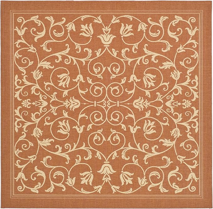 SAFAVIEH Washable Rug Outdoor Courtyard Collection - 7'10" Square, Terracotta & Natural, Non-Shedding & Easy Cleaning, Ideal for Patio, Backyard, Mudroom (CY2098-3202)