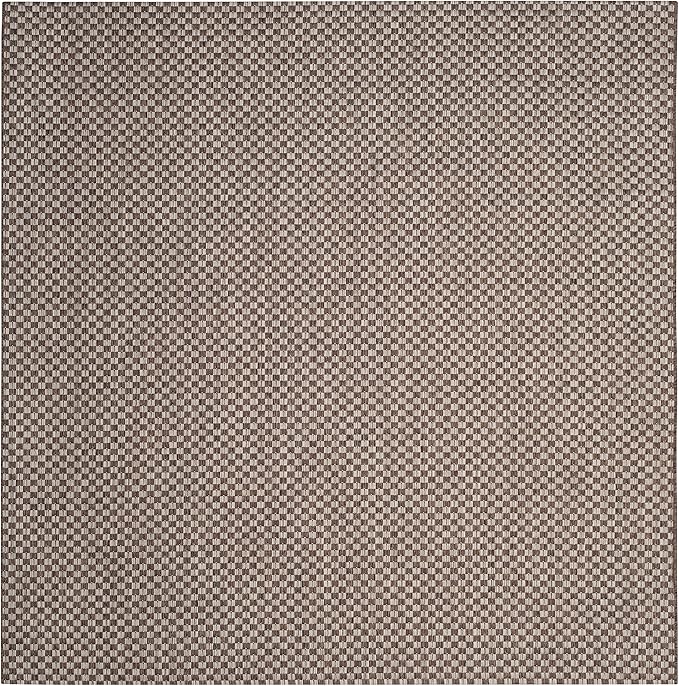 SAFAVIEH Washable Rug Outdoor Courtyard Collection - 6'7" Square, Light Brown & Light Grey, Non-Shedding & Easy Cleaning, Ideal for Patio, Backyard, Mudroom (CY8653-36321)