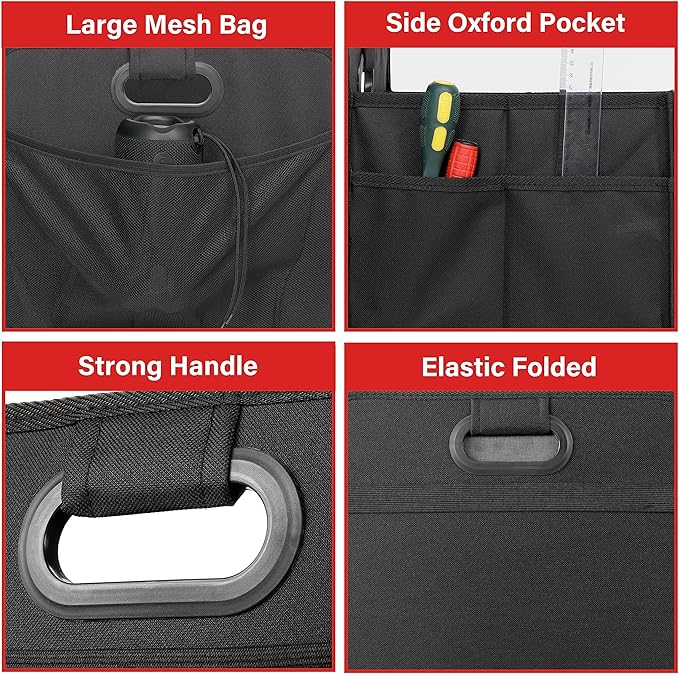 Simple Deluxe Trunk Organizer for Car/SUV, Collapsible 600D Waterproof Oxford Polyester 50L Storage Box, 2 Compartments Multipurpose Travel Accessories, Anti-slip & Leak-proof, Black