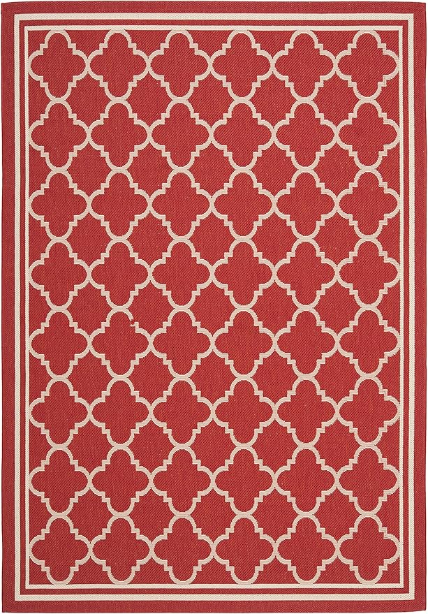 SAFAVIEH Washable Rug Outdoor Courtyard Collection - 4' x 5'7", Red & Bone, Non-Shedding & Easy Cleaning, Ideal for Patio, Backyard, Mudroom (CY6918-248)