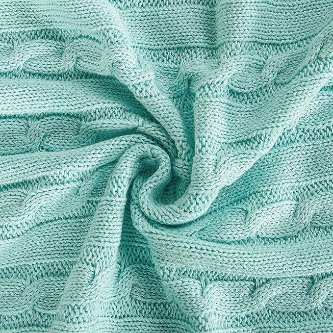 NTBAY 100% Pure Cotton Cable Knit Toddler Blanket, Super Soft Warm Breathable 30x40 Baby Blanket for Crib, Stroller, Nursery, Travel, Newborn, 30x40 Inches, Light Blue