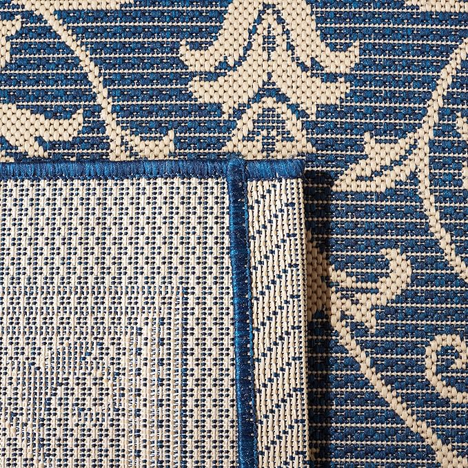 SAFAVIEH Washable Rug Outdoor Courtyard Collection - 4' Square, Navy & Beige, Non-Shedding & Easy Cleaning, Ideal for Patio, Backyard, Mudroom (CY2098-268)