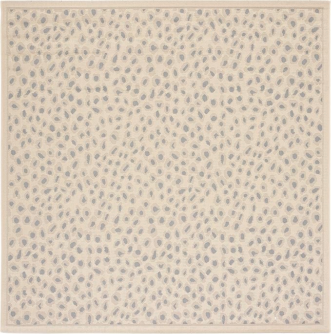 SAFAVIEH Washable Rug Outdoor Courtyard Collection - 6'7" Square, Beige & Gold, Non-Shedding & Easy Cleaning, Ideal for Patio, Backyard, Mudroom (CY6104-23612)