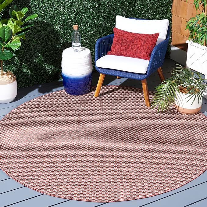 SAFAVIEH Washable Rug Outdoor Courtyard Collection - 5'3" Round, Rust & Light Grey, Non-Shedding & Easy Cleaning, Ideal for Patio, Backyard, Mudroom (CY8653-36521)