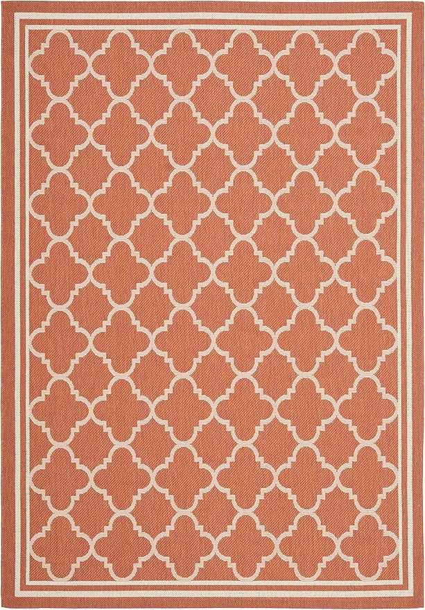 SAFAVIEH Courtyard Collection 5'3" x 7'7" Terracotta / Bone CY6918 Trellis Indoor/ Outdoor Splashproof Easy Scrubbing Patio Backyard Mudroom Area Rug