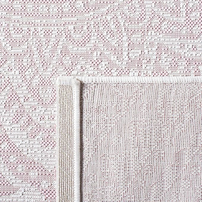 SAFAVIEH Courtyard Collection 4' x 5'7" Ivory/Soft Pink CY8734 Indoor/ Outdoor Waterproof Easy Cleaning Patio Backyard Mudroom Area Rug