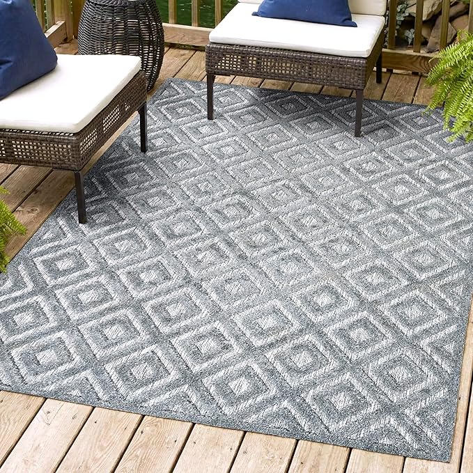 JONATHAN Y Diamond Trellis Indoor Outdoor Area Rug 4X6 Dark Gray, Portmany Neutral for Backyard, Patio, Porch, Easy-Cleaning, High Traffic, Pet-Friendly, Non-Shedding (IBZ104A-4)