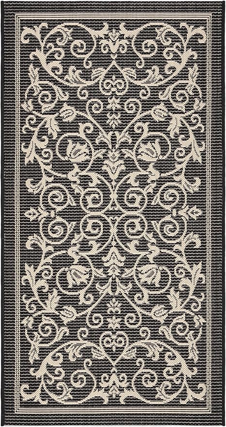 SAFAVIEH Washable Rug Outdoor Courtyard Collection - 2'7" x 5', Black & Sand, Non-Shedding & Easy Cleaning, Ideal for Patio, Backyard, Mudroom (CY2098-3908)