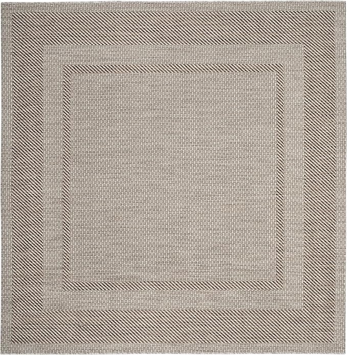SAFAVIEH Washable Rug Outdoor Courtyard Collection - 6'7" Square, Beige & Brown, Non-Shedding & Easy Cleaning, Ideal for Patio, Backyard, Mudroom (CY8477-36312)