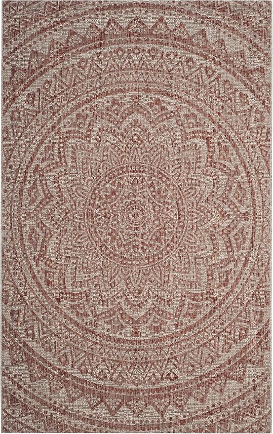 SAFAVIEH Courtyard Collection 5'3" x 7'7" Light Beige/Terracotta CY8734 Indoor/ Outdoor Waterproof Easy Cleaning Patio Backyard Mudroom Area Rug