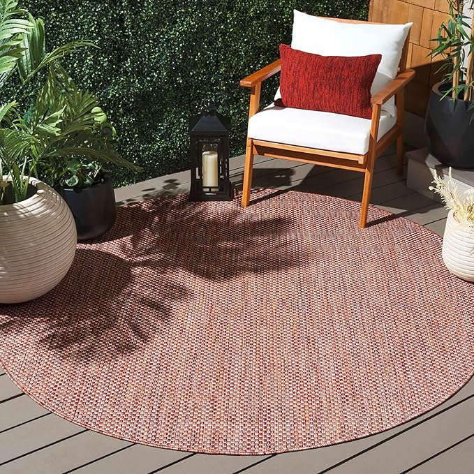 SAFAVIEH Courtyard Collection 7'1" Round Red/Beige CY8521 Indoor/ Outside Waterproof Easy cleansingPatio Backyard Mudroom Area Mat