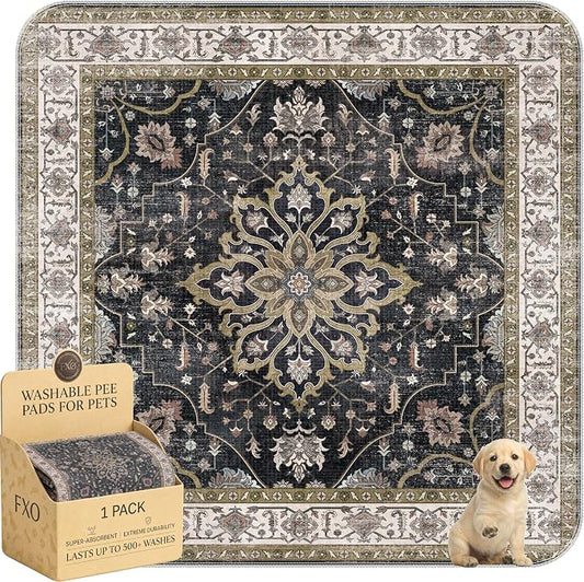 Washable Pee Pads for Dogs,Great Urine Absorbent Reusable Puppy Training Pads,Waterproof,Leak-Proof & Non-Slip Potty Pads for Whelping,Crate,Playpen,Bed.(Black Floral,72"x72")