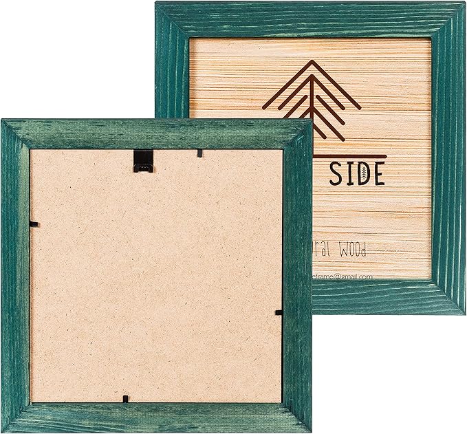 Rustic Wooden Square Picture Frames 8x8 - Set of 2 - 100% Natural Solid Eco Wood with Real Glass for Wall Mounting and Tabletop Photo Frame - Green