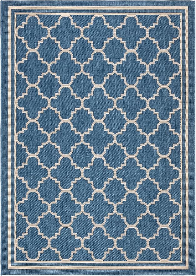 SAFAVIEH Washable Rug Outdoor Courtyard Collection - 2'7" x 5', Blue & Beige, Non-Shedding & Easy Cleaning, Ideal for Patio, Backyard, Mudroom (CY6918-243)