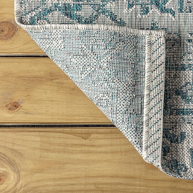 JONATHAN Y Boho Medallion Indoor Outdoor Square Area Rug 4X4 Teal/Gray, Estrella Textured Weave for Backyard, Patio, Porch, Easy-Cleaning, High Traffic, Pet-Friendly, Non-Shedding (SMB105C-4SQ)
