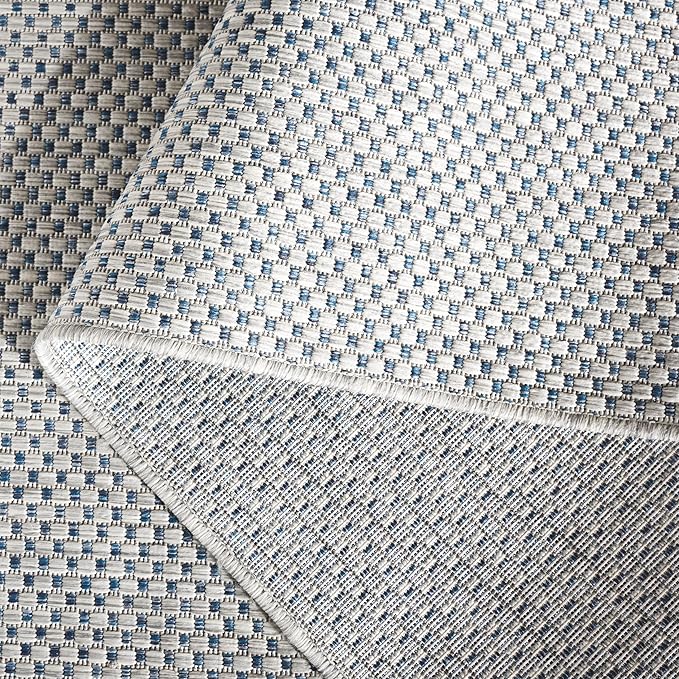 SAFAVIEH Washable Rug Outdoor Courtyard Collection - 2'3" x 22' Runner, Grey & Navy, Non-Shedding & Easy Cleaning, Ideal for Patio, Entryway, Mudroom, Hallway, Kitchen (CY8521-36812)