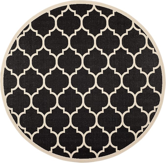 SAFAVIEH Courtyard Collection 6'7'' Round Black/Beige CY6914 Trellis Indoor/ Outdoor Patio Backyard Mudroom Area Rug