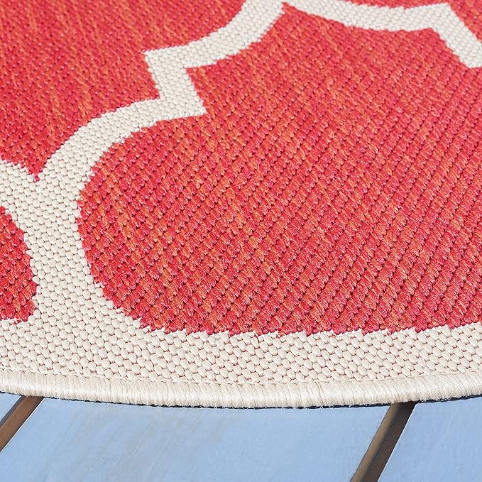 SAFAVIEH Courtyard Collection 6'7'' Round Red/Bone CY6914 Trellis Indoor/ Outdoor Patio Backyard Mudroom Area Rug