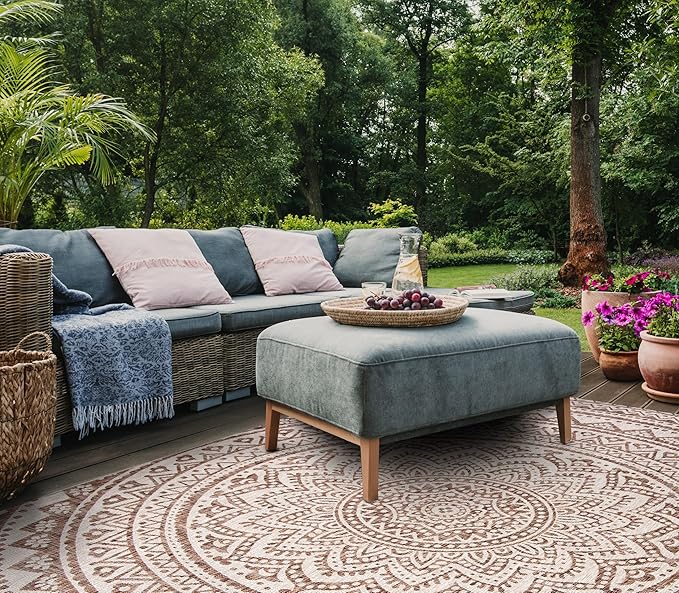 SAFAVIEH Washable Rug Outdoor Courtyard Collection - 9' x 12', Light Beige & Light Brown, Non-Shedding & Easy Cleaning, Ideal for Patio, Backyard, Mudroom (CY8734-36312)