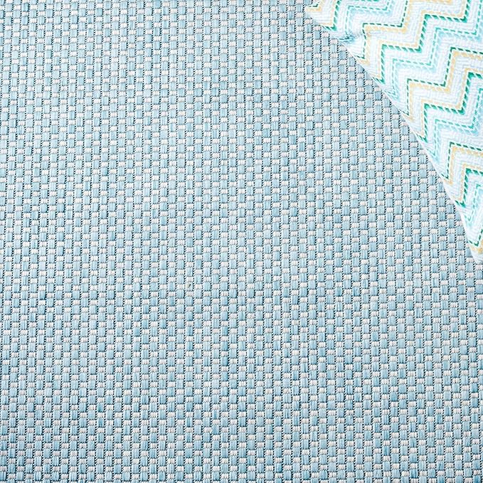 SAFAVIEH Washable Rug Outdoor Courtyard Collection - 9' Square, Aqua Blue & Grey, Non-Shedding & Easy Cleaning, Ideal for Patio, Backyard, Mudroom (CY8521-37121)