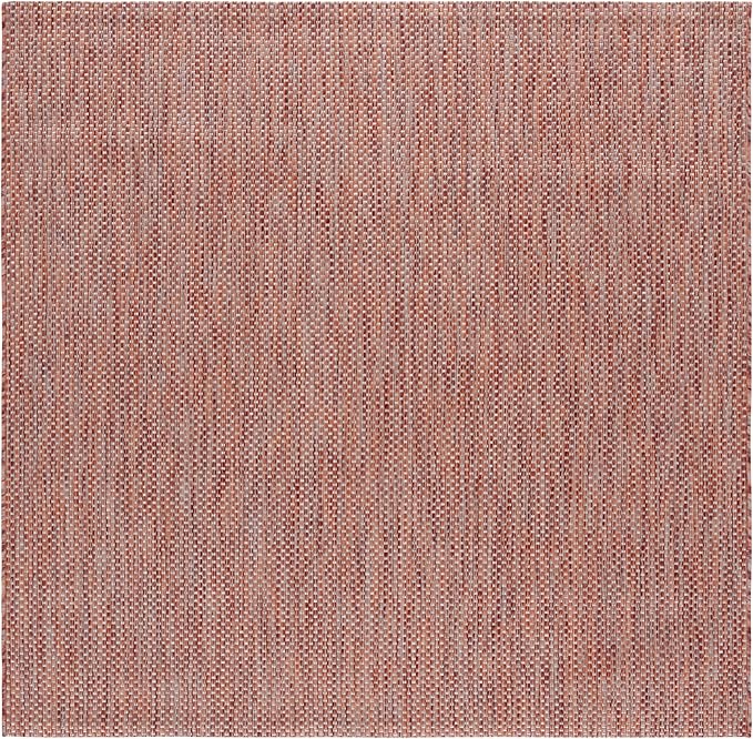 SAFAVIEH Washable Rug Outdoor Courtyard Collection - 5'3" Square, Red & Beige, Non-Shedding & Easy Cleaning, Ideal for Patio, Backyard, Mudroom (CY8521-36521)