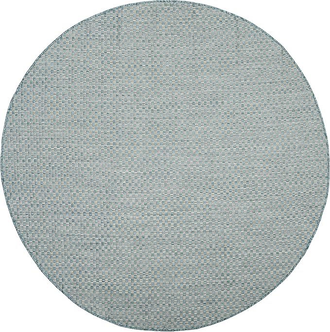 SAFAVIEH Washable Rug Outdoor Courtyard Collection - 6'7" Round, Light Blue & Light Grey, Non-Shedding & Easy Cleaning, Ideal for Patio, Backyard, Mudroom (CY8653-37121)