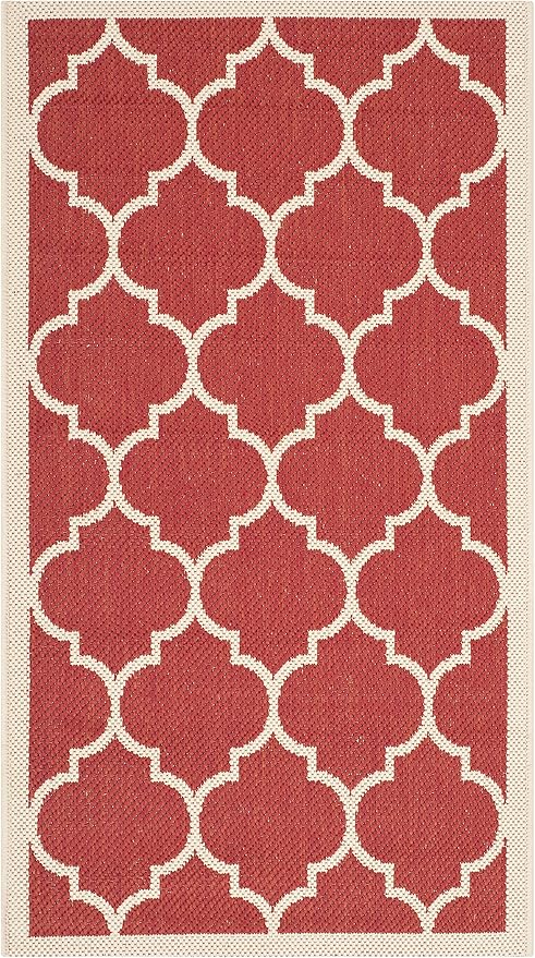 SAFAVIEH Washable Rug Outdoor Courtyard Collection - 2' x 3'7", Red & Bone, Non-Shedding & Easy Cleaning, Ideal for Patio, Front Door, Entryway, Doormat (CY6914-248)