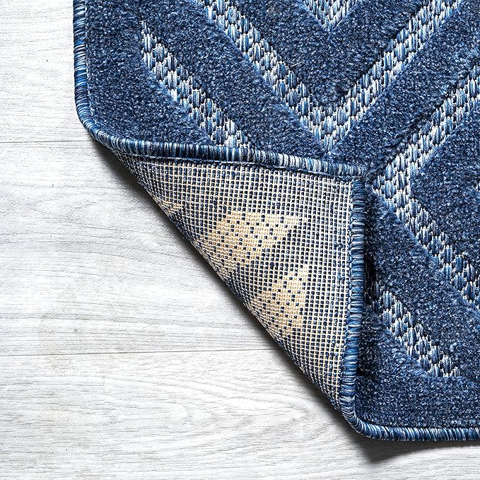 JONATHAN Y Diamond Trellis Indoor Outdoor Square Area Rug 5X5 Navy, Portmany Neutral for Backyard, Patio, Porch, Easy-Cleaning, High Traffic, Pet-Friendly, Non-Shedding (IBZ104B-5SQ)