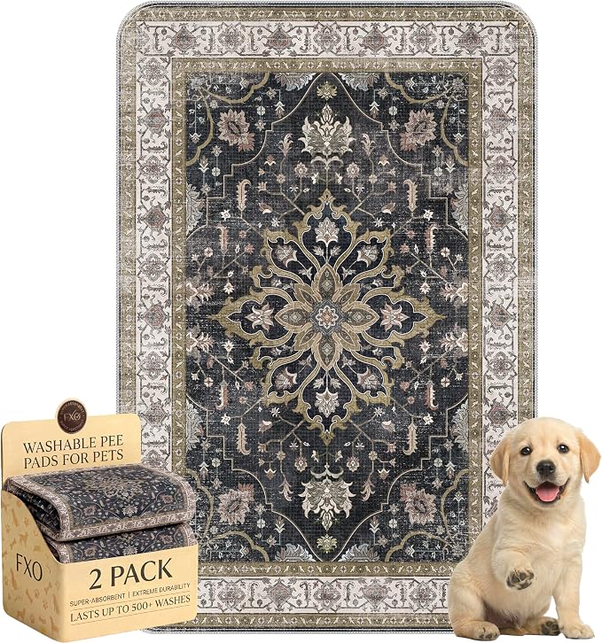 Washable Pee Pads for Dogs,Great Urine Absorbent Reusable Puppy Training Pads,Waterproof,Leak-Proof & Non-Slip Potty Pads for Whelping,Crate,Playpen,Bed.(Black Floral,24"x36")
