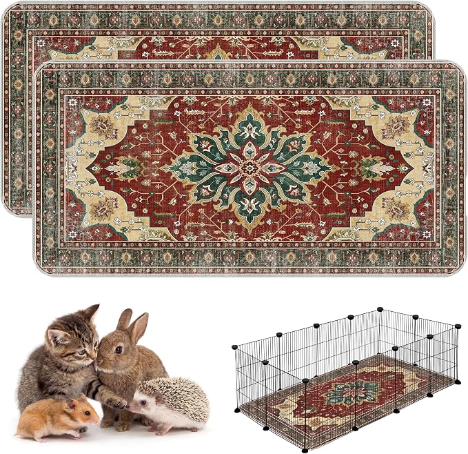 Washable Guinea Pig Pee Pads,Absorbent Reusable Guinea Pig Cage Liners,Waterproof,Leak-Proof & Non-Slip Potty Pads for Small Animals Rabbit Hamster Rat.(Red Forest Floral,24"x48")