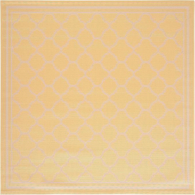 SAFAVIEH Washable Rug Outdoor Courtyard Collection - 6'7" Square, Gold & Beige, Non-Shedding & Easy Cleaning, Ideal for Patio, Backyard, Mudroom (CY6918-30621)