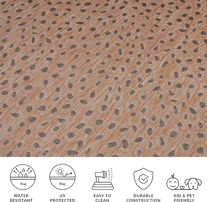 SAFAVIEH Washable Rug Outdoor Courtyard Collection - 8' x 11', Natural & Gold, Non-Shedding & Easy Cleaning, Ideal for Patio, Backyard, Mudroom (CY6104-39)