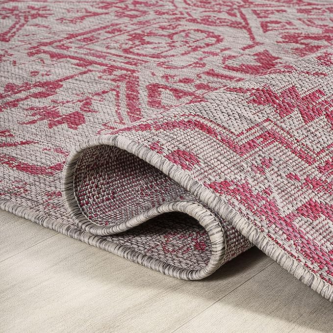 JONATHAN Y Boho Medallion Indoor Outdoor Area Rug 3X5 Light Gray/Fuchsia, Estrella Textured Weave for Backyard, Patio, Porch, Easy-Cleaning, High Traffic, Pet-Friendly, Non-Shedding (SMB105F-3)