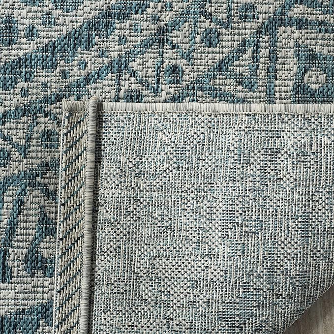 SAFAVIEH Washable Rug Outdoor Courtyard Collection - 2'3" x 12' Runner, Light Grey & Teal, Non-Shedding & Easy Cleaning, Ideal for Patio, Entryway, Mudroom, Hallway, Kitchen (CY8734-37212)