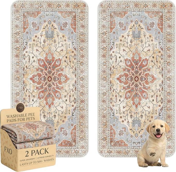 Washable Pee Pads for Dogs,Great Urine Absorbent Reusable Puppy Training Pads,Waterproof,Leak-Proof & Non-Slip Potty Pads for Whelping,Crate,Playpen,Bed.(Orange Amber Floral,36"x72")