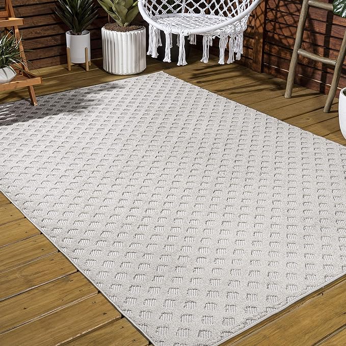 JONATHAN Y Mini-Diamond Trellis Indoor Outdoor Area Rug 3X5 Beige, Rabat High-Low Pile for Backyard, Patio, Porch, Easy-Cleaning, High Traffic, Pet-Friendly, Non-Shedding (SBH101A-3)